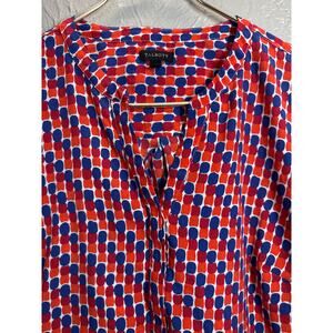 Talbots Womens Popover Tunic‎ Blouse Blue Red Orange Collarless V Neck Medium